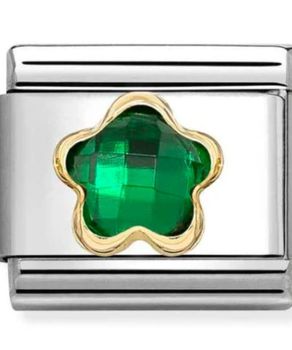 Charms NOMINATION 18K Zielona cyrkonia kwiatek Gold.jpg